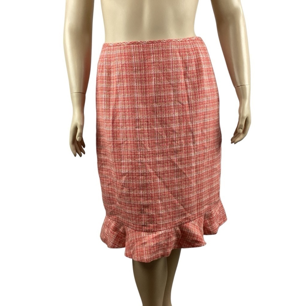 Le Suit Pink Textured Tweed Ruffle Hem Pencil Skirt Size 18
